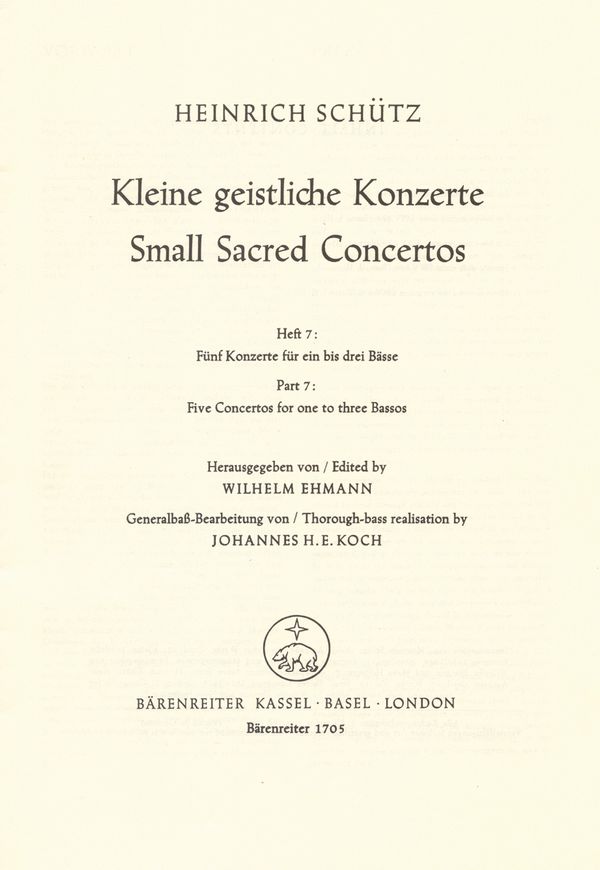 Kleine geistliche Konzerte Band 7: 5 Konzerte 