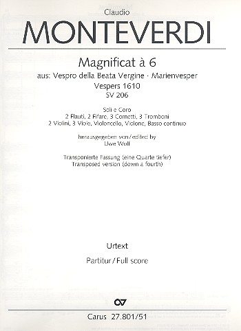 Magnificat à 6 aus der Marienvesper SV206 (transponierte Fassung)