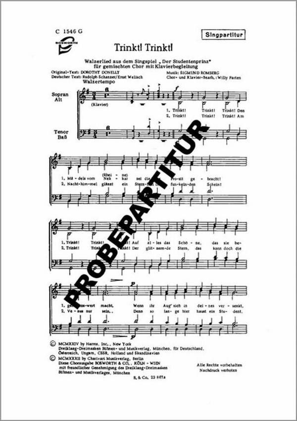 Trinkt trinkt Walzerlied aus Der Studentenprinz