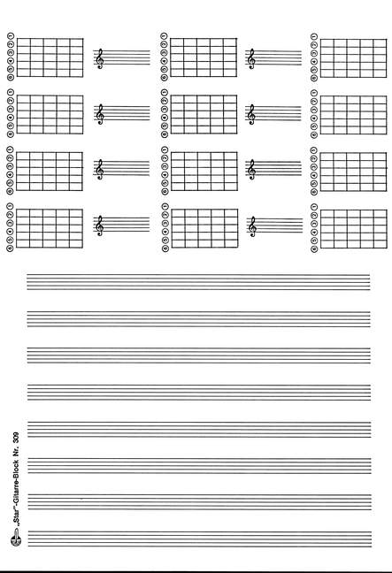 Notenblock für Gitarre DIN A4 hoch 8 Systeme
