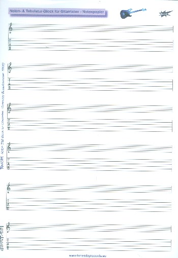 Notenblock Noten und Tabulatur  Din A4 hoch