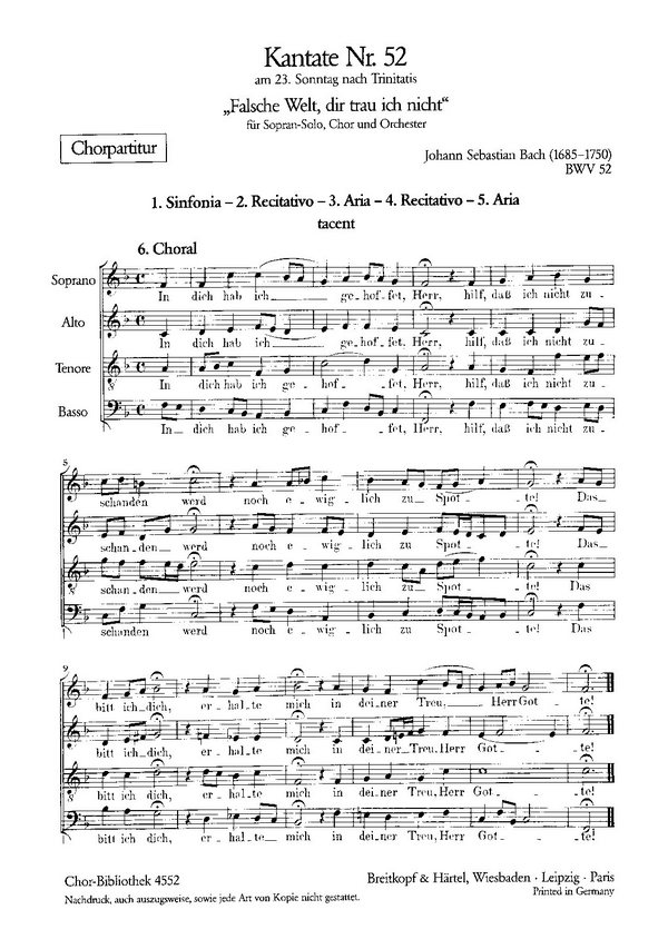 Falsche Welt, dir trau ich nicht - Kantate Nr.52 BWV52