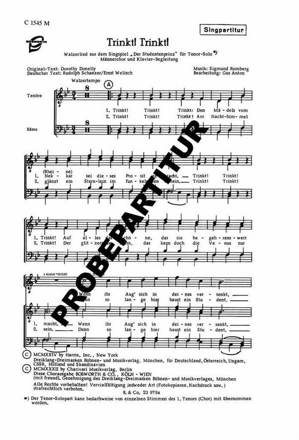 Trinkt trinkt Walzerlied aus Der Studentenprinz