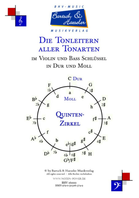 Die Tonleitern aller Tonarten im Violin- und Bass-Schlüssel
