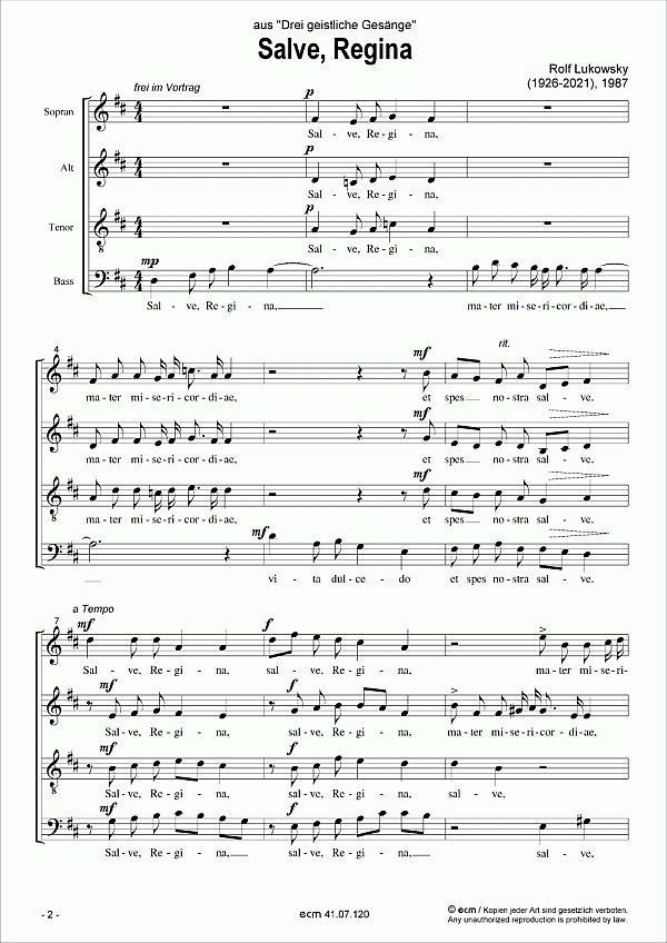 Salve, Regina (aus: "Drei geistliche Gesänge")