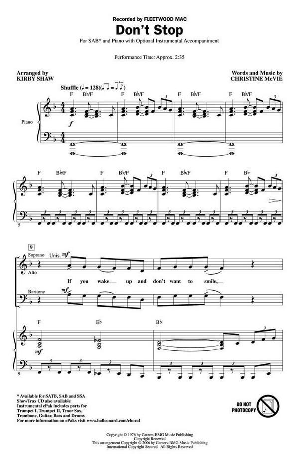 Don't stop  for mixed chorus