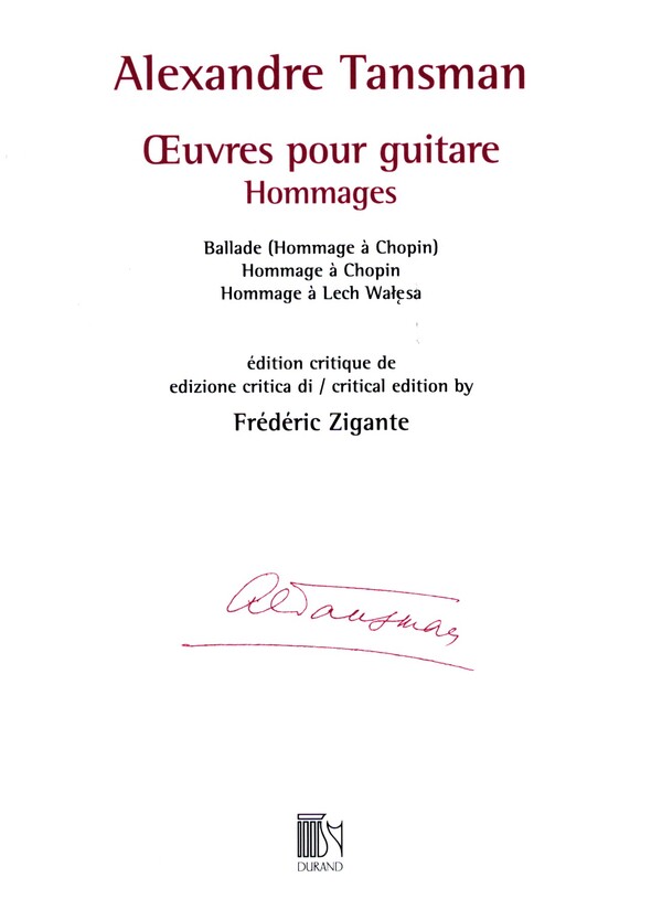 Oeuvre pour guitare - Hommages