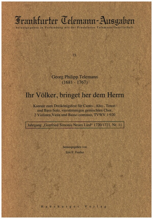 Ihr Völker, bringet her dem Herrn TVWV1:920