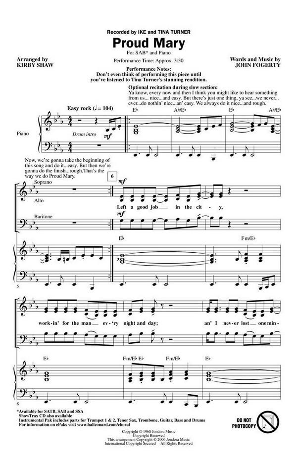 Proud Mary for mixed chorus