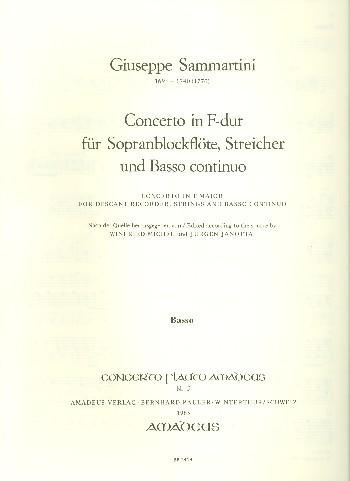 Konzert F-Dur für Sopran-Blockflöte, Streicher