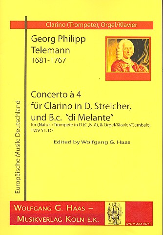 Concerto à 4 TWV51:D7 für Clarino in D