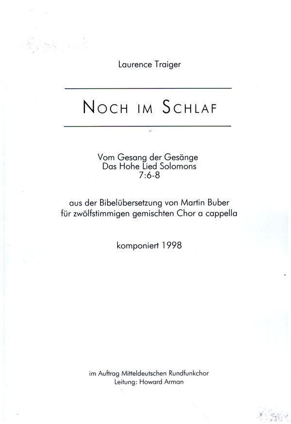 Noch im Schlaf für gem Chor a cappella
