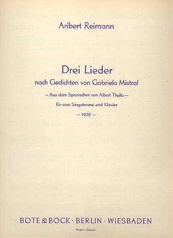 3 Lieder nach Gedichten von Gabriela Mistral (1959)