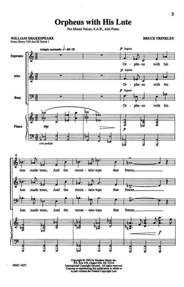 Orpheus with his lute for 3-part mixed