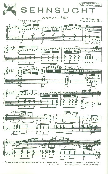 Sehnsucht Tango für Akkordeon