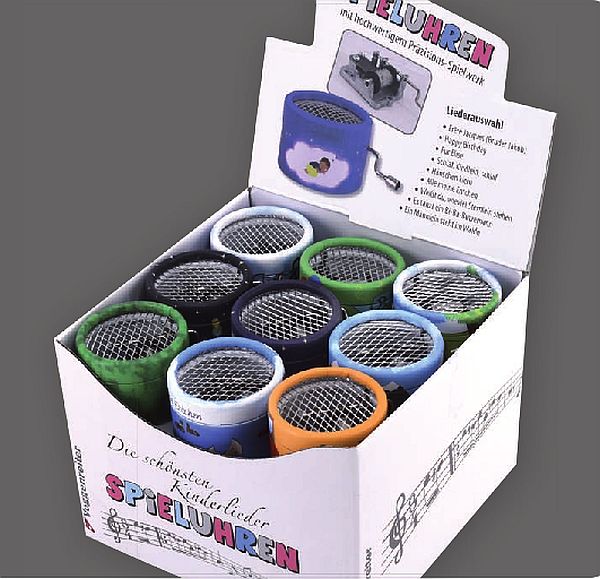 Spieluhren im Thekendisplay (27 Stück)