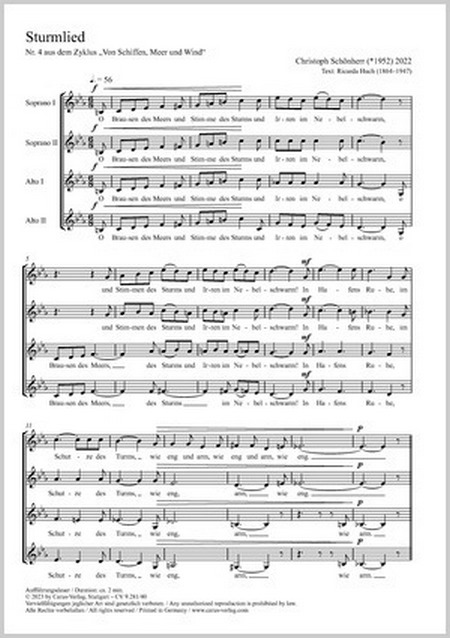 Sturmlied ""O Brausen des Meers und Stimme des Sturms""