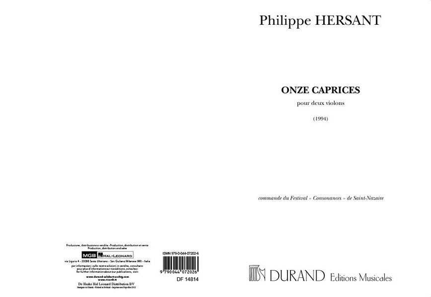 Onze Caprices pour 2 violons