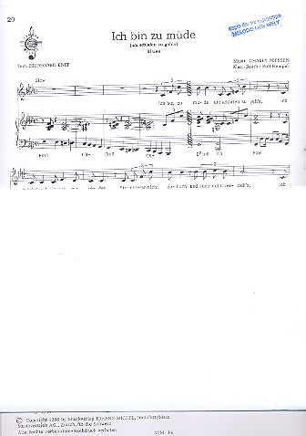 Ich bin zu müde für Gesang und Klavier