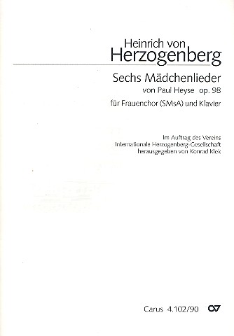 6 Mädchenlieder op.98 für Frauenchor