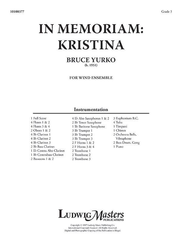 In Memoriam Kristina (c/b score)
