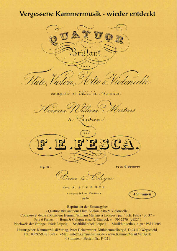 Flötenquartett Nr. 1, D-Dur, op. 37 - Stimmen