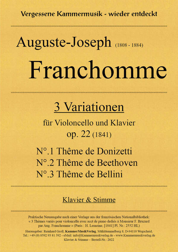 3 Variationen für Violoncello und Klavier, op. 22