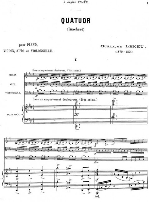 Quartet (inachevé/unfinished) for piano, violin, alto and violoncello (Piano performance score & par