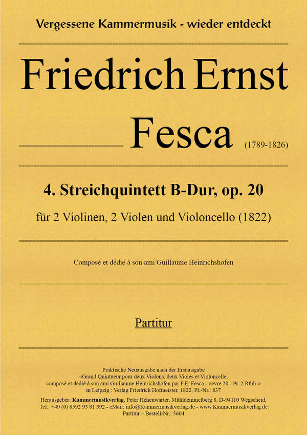 Streichquintett Nr.4 B-Dur op.20 für