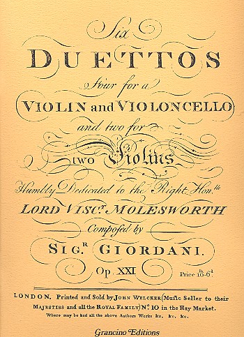 6 Duettos op.21 for violin and violoncello