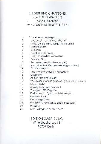Ringelnatz-Lieder für Melodieninstrument in C