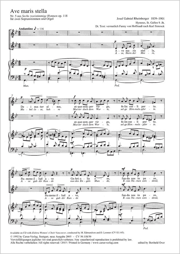 Ave maris stella op.118,5 für 2 Sopranstimmen