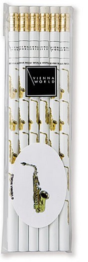 Bleistiftset Saxophon weiß/gold (6 Bleistifte)