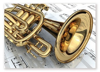 Postkarte Trompete auf Noten