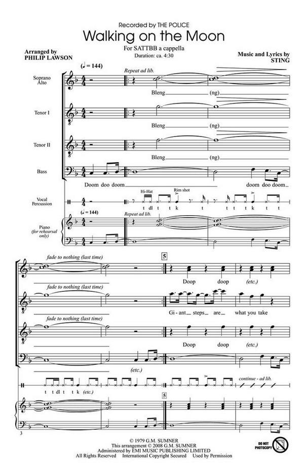 Walking on the Moon for mixed chorus