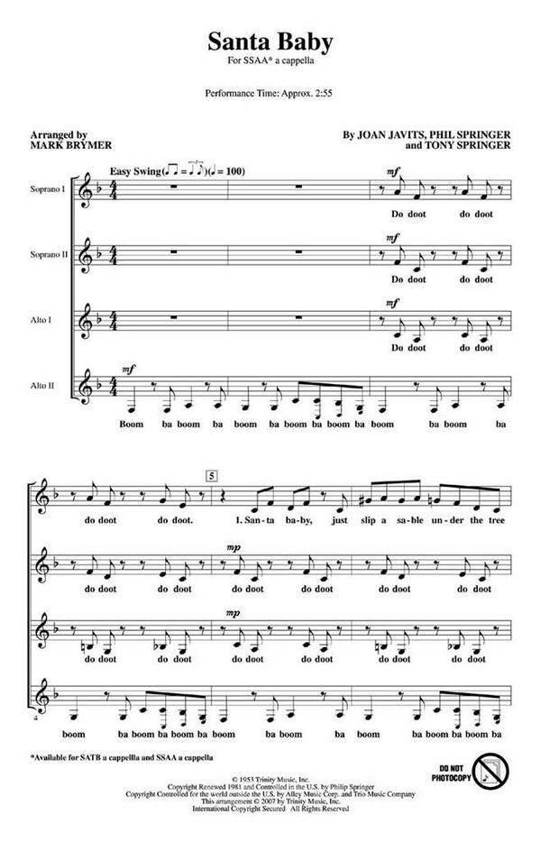 Santa Baby for female chorus a cappella