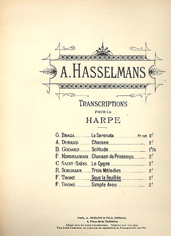 Sous la feuillée pour harpe