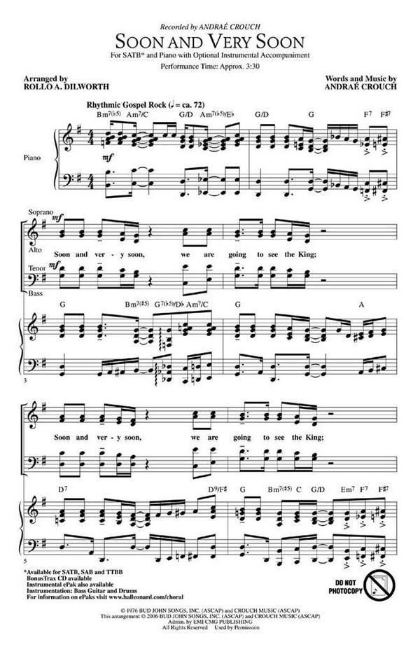 Soon and very soon for mixed chorus