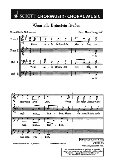 Lang, Hans: Wenn alle Brünnlein fließen