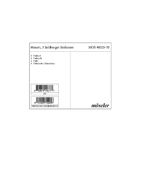 3 Salzburger Sinfonien ohne Bläser KV136-138