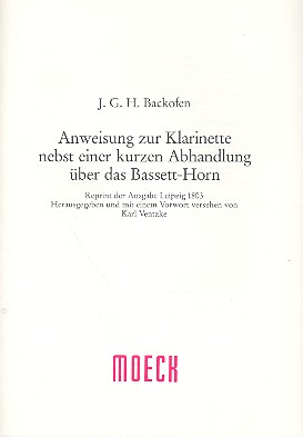 Anweisung zur Klarinette nebst einer kurzen Abhandlung über das Bassett-Horn