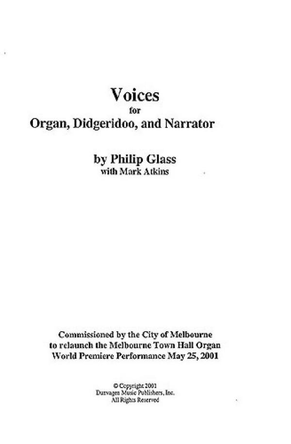Voices for narrator, didgeridoo and organ