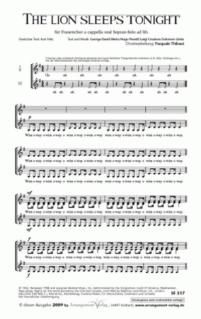 The Lion sleeps tonight für Frauenchor