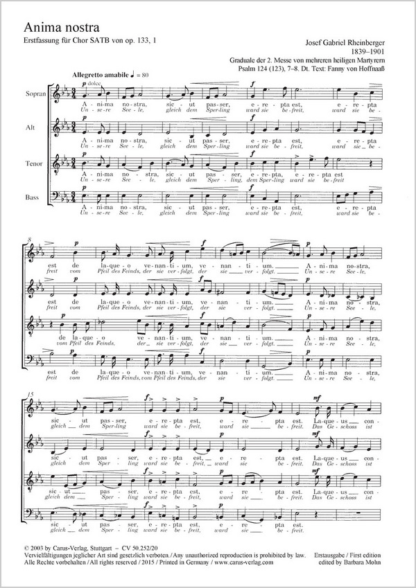 Anima nostra Es-Dur aus op.133,1: für gem Chor
