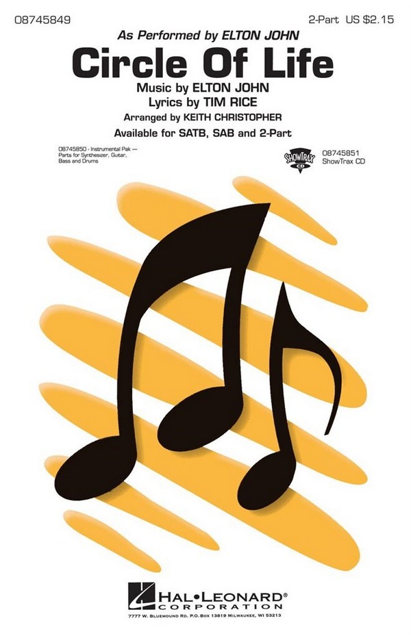 Circle of Life for 2 part chorus and piano
