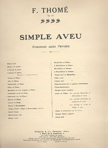 Simple aveu Romance sans paroles