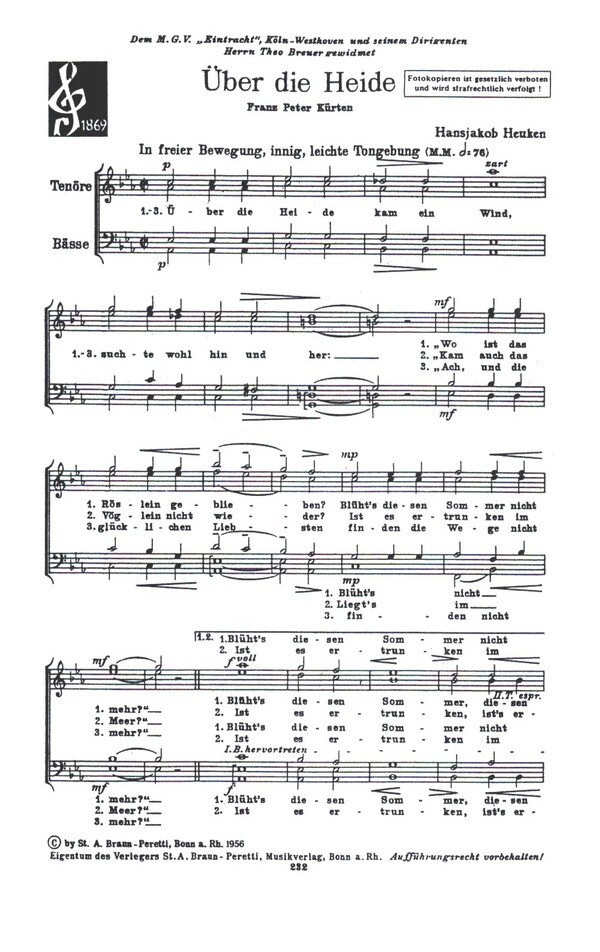 Über die Heide für Männerchor a cappella