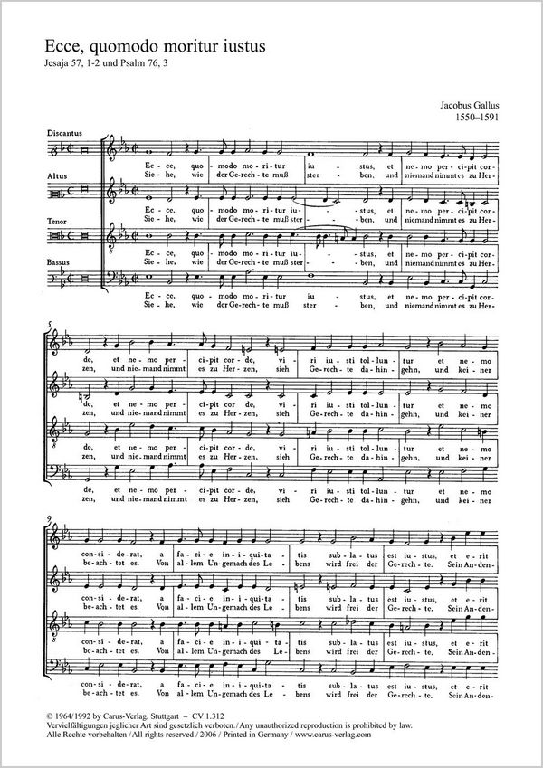 Ecce quomodo moritur iustus für gem Chor