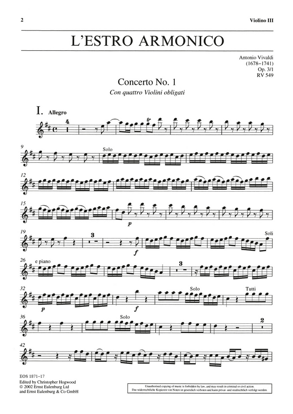 Konzert D-Dur op.3,1 RV549