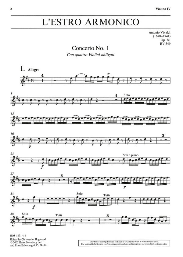 Konzert D-Dur op.3,1 RV549
